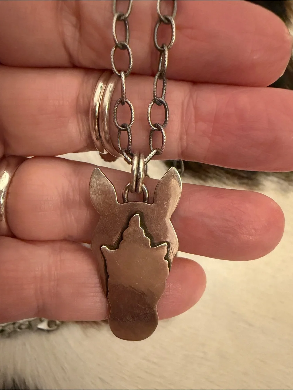 ❤️ Horse Head Silhouette Sterling Silver Hand Crafted Unisex Pendant 1.52”L